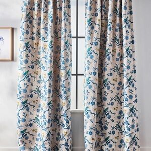 Anthropologie Blue and Yellow Floral Curtains